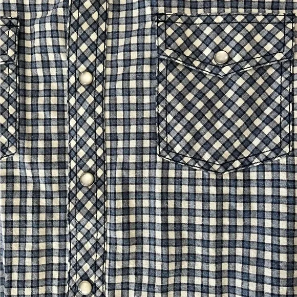 James Campbell Pearl Snap Navy Plaid Flannel Shirt - Medium- Western Outdoor - Picture 9 of 10